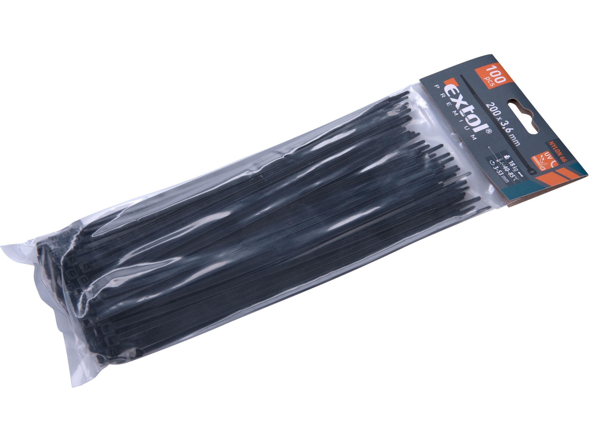 POŠK. OBAL pásky stahovací na kabely černé, 200x3,6mm, 100ks, nylon PA66